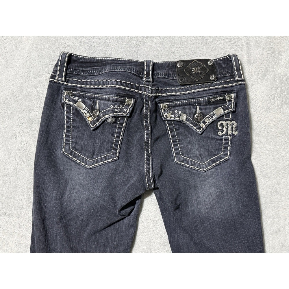 Miss Me Easy Bootcut Jeans Womens 28 Blue Y2K Bling Rhinestone Flap Pocket 28x27